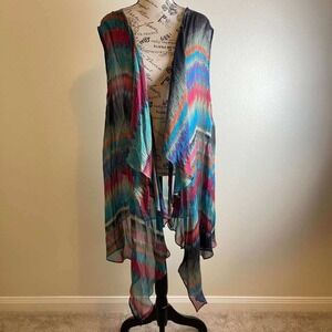 Queen of Everything‎ 100% Silk Open Front Draped Kimono Vest Multicolor Size 4